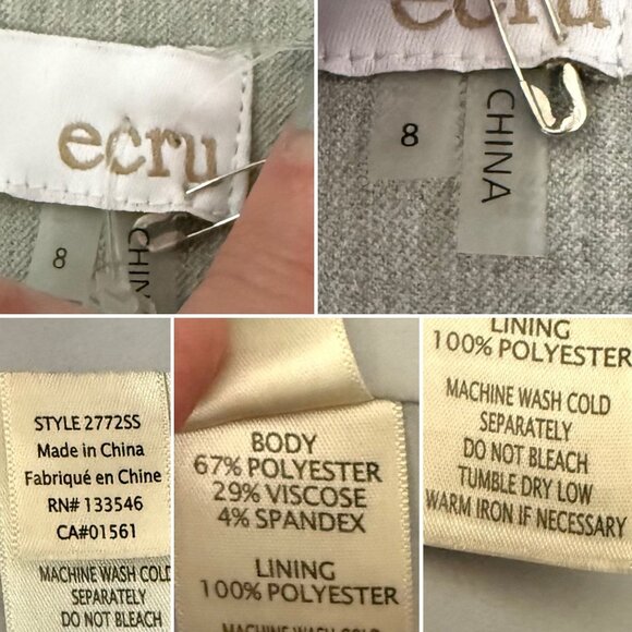 Ecru Womens Gray Blazer Size 8 Classic Shaped One Button Workwear Career Jacket - Picture 7 of 11